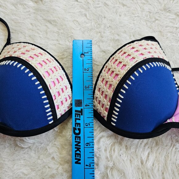 Victoria’s Secret Womens Pink Blue Crochet Push Up Swim Bra Bikini To 34B - Picture 6 of 9